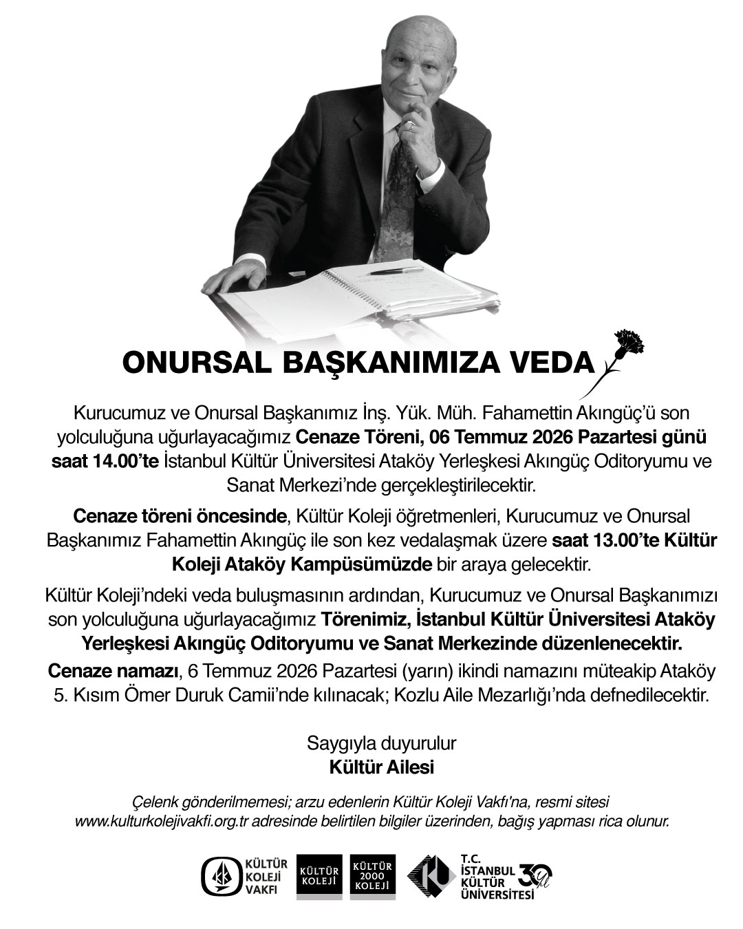 Onursal Başkanımız İnş. Yük. Müh. Fahamettin Akıngüç'e Veda...